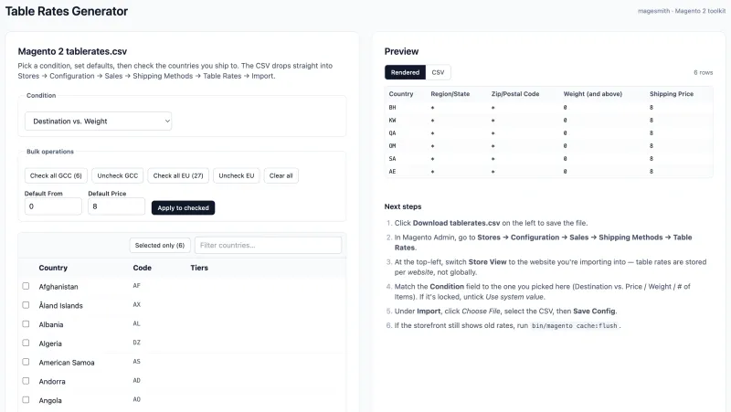 Magento 2 Table Rates Generator thumbnail
